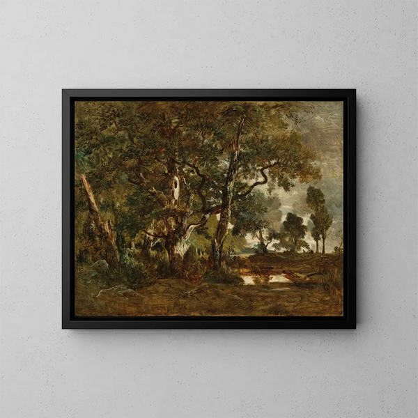 Wald von Fontainebleau, Gruppe großer Bäume, die die Ebene von Clairbois am Ufer von Ba überblicken – Théodore Rousseau — gerahmtes Bild an der Wand