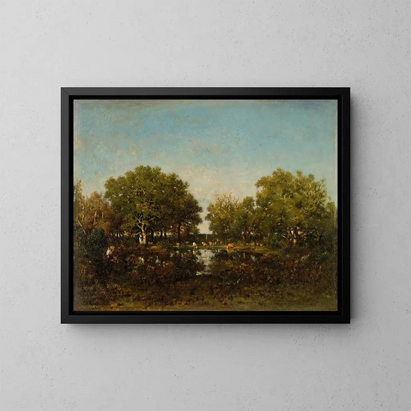 Die Erinnerung an den Pool im Chambord-Wald - Théodore Rousseau — gerahmtes Bild an der Wand