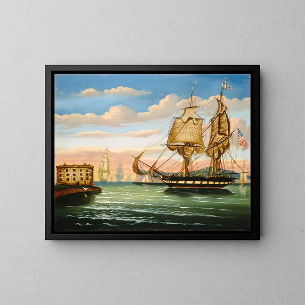 Bucht von New York bei Sonnenuntergang - Thomas Chambers — gerahmtes Bild an der Wand