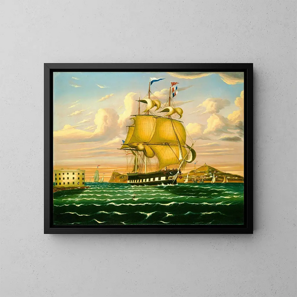 Ein Dampfschiff, das das Schloss Williams im Hafen von New York passiert - Thomas Chambers — gerahmtes Bild an der Wand