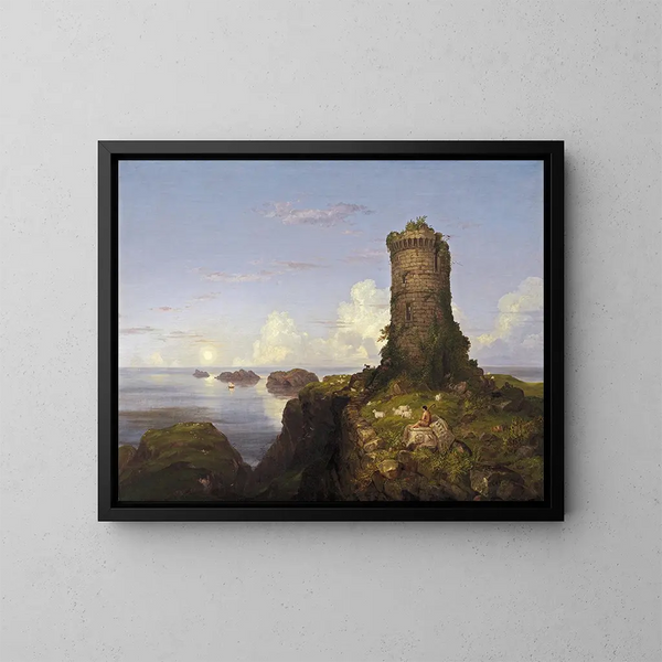 Küstenszene in Italien mit verfallenem Turm - Thomas Cole — gerahmtes Bild an der Wand
