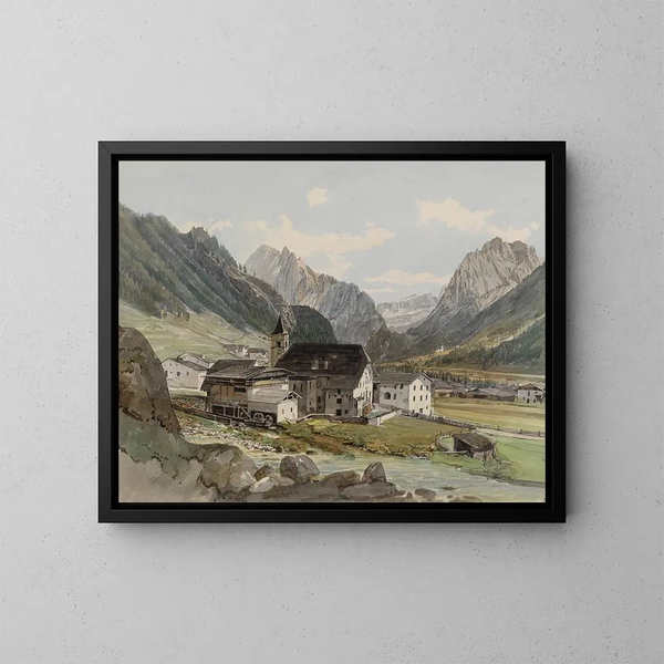 villaggio con una piccola fabbrica - Thomas Ender — quadro incorniciato alla parete
