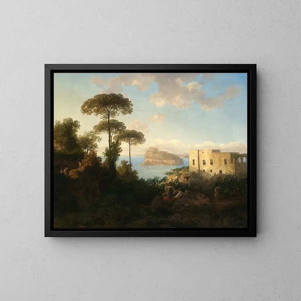 Paesaggio con personaggi e architettura, vista di Ischia, Italia - Thomas Ender — quadro incorniciato alla parete