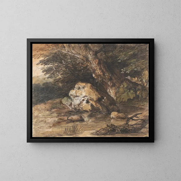 Ein Waldsee mit Felsen und Pflanzen - Thomas Gainsborough — gerahmtes Bild an der Wand