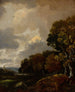 Paesaggio con alberi e un campo, un campanile lontano - Thomas Gainsborough — vista dell’opera