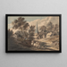 Reisende zu Pferd, die sich einem Dorf mit einem Kirchturm nähern - Thomas Gainsborough — gerahmtes Bild an der Wand