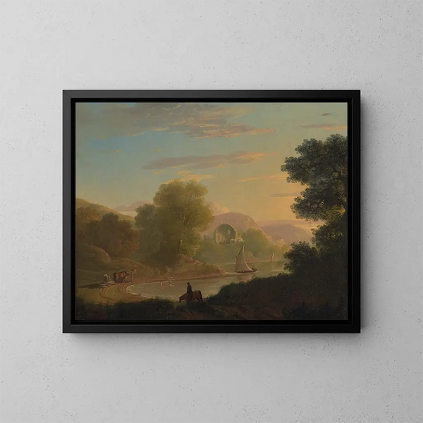 Una scena costiera immaginaria con il tempio di Venere a Baia - Thomas Jones — quadro incorniciato alla parete