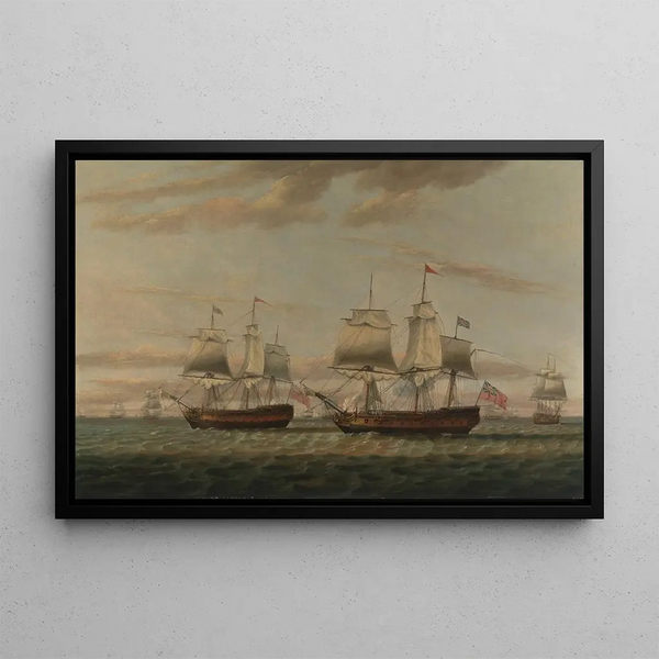 Thomas Luny - An Indiaman and a Two Decker Hove to Said to be Thomas Dumar Esq in HM Ship Portland Deliveri.webp