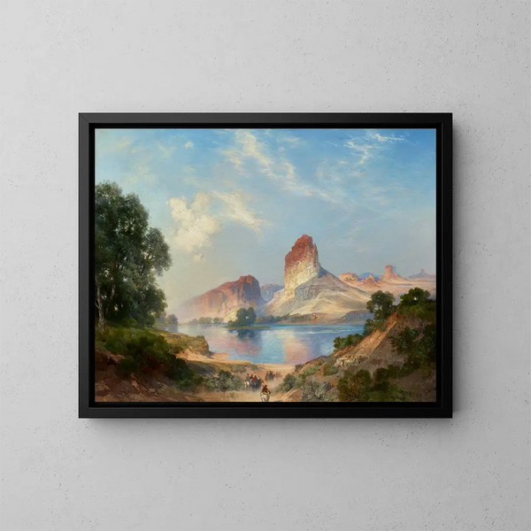 Ein indisches Paradies, grüner Fluss, Wyoming - Thomas Moran — gerahmtes Bild an der Wand