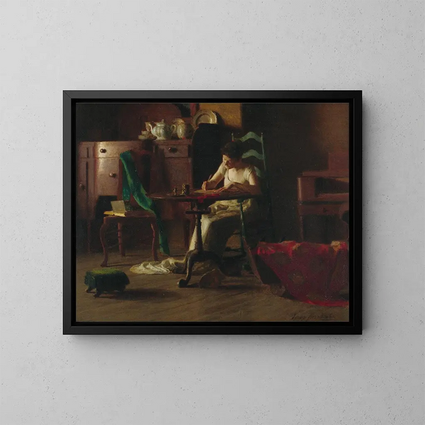 Donna che scrive a un tavolo - Thomas Pollock Anshutz — quadro incorniciato alla parete