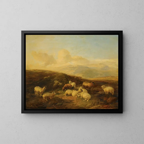 Schafe in einer Heidelandschaft - Thomas Sidney Cooper — gerahmtes Bild an der Wand
