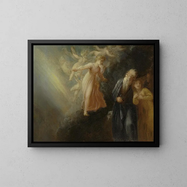 Prospero, Miranda und Ariel in Die Sturm, Akt I, Szene II - Thomas Stothard — gerahmtes Bild an der Wand