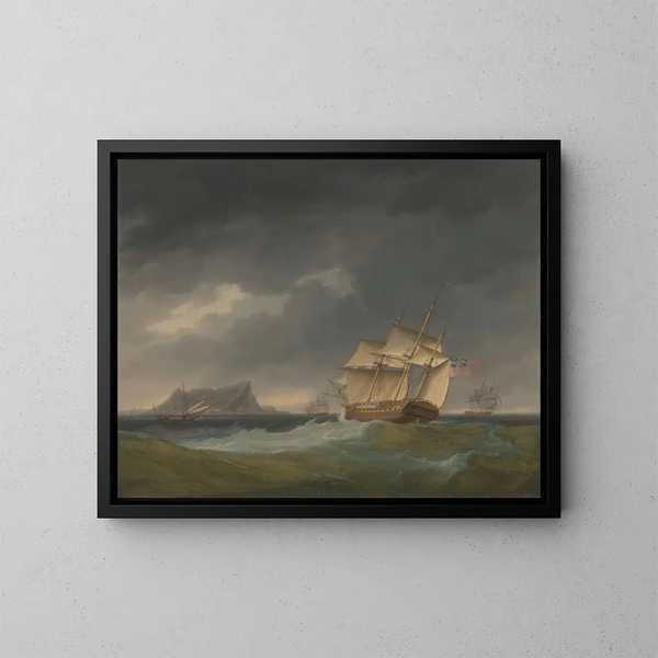Kurs in einem Sturm vor Gibraltar - Thomas Whitcombe — gerahmtes Bild an der Wand