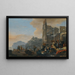 Coastal Landscape Painting with Characters in Oriental Costume at the Market - Thomas Wijck — framed artwork on a wall