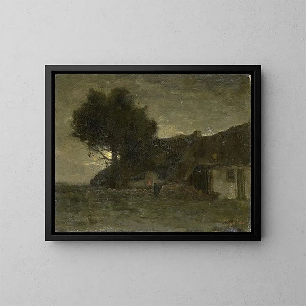 Ein Schafgehege bei Sonnenuntergang - Théophile de Bock — gerahmtes Bild an der Wand
