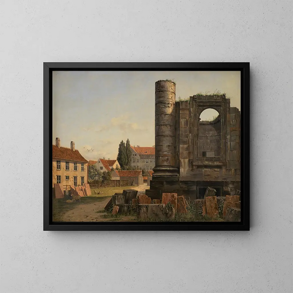 Vista di Marmorpladsen con le rovine della chiesa incompiuta di Frederiks a Copenaghen - Thorald Læsøe — quadro incorniciato alla parete