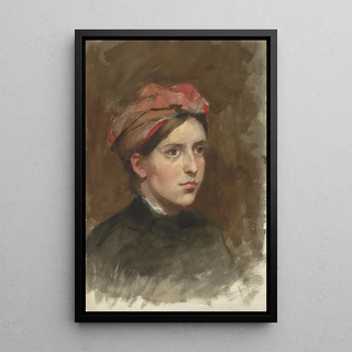 Thrse Schwartze - Portret van een jonge vrouw met een rode hoofddoek.webp