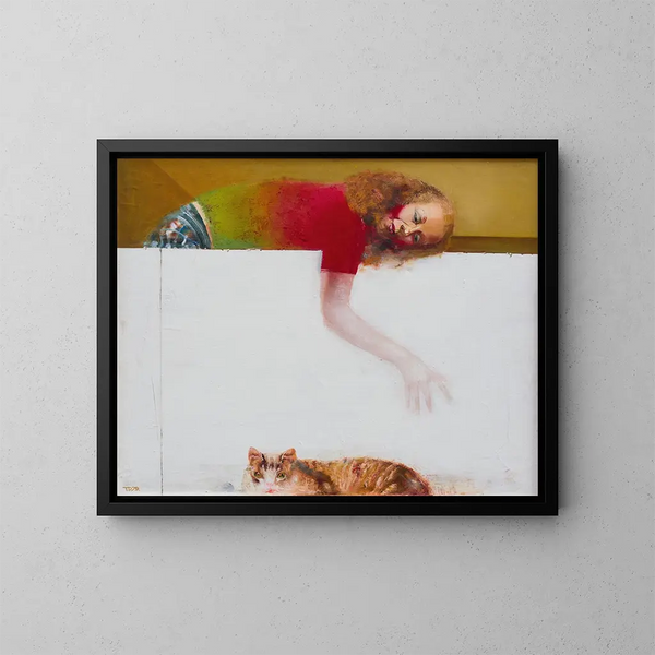 Kleines Gemälde mit einer Katze - Tiit Pääsuke — gerahmtes Bild an der Wand
