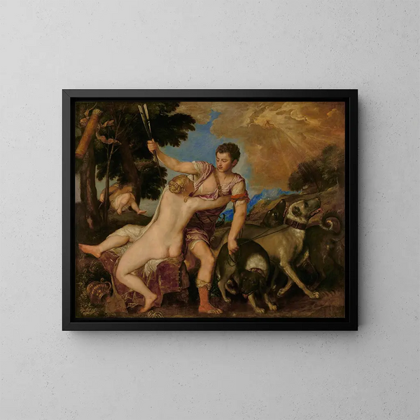 Venere e Adone - Tiziano — quadro incorniciato alla parete