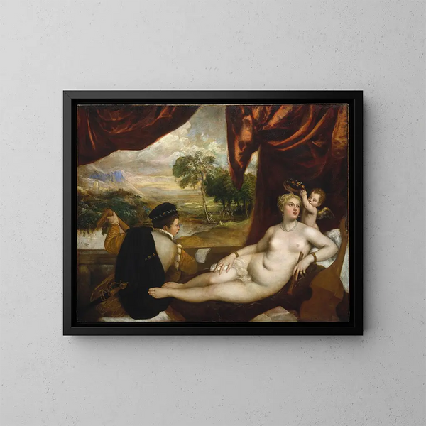 Venere e il suonatore di liuto - Tiziano — quadro incorniciato alla parete