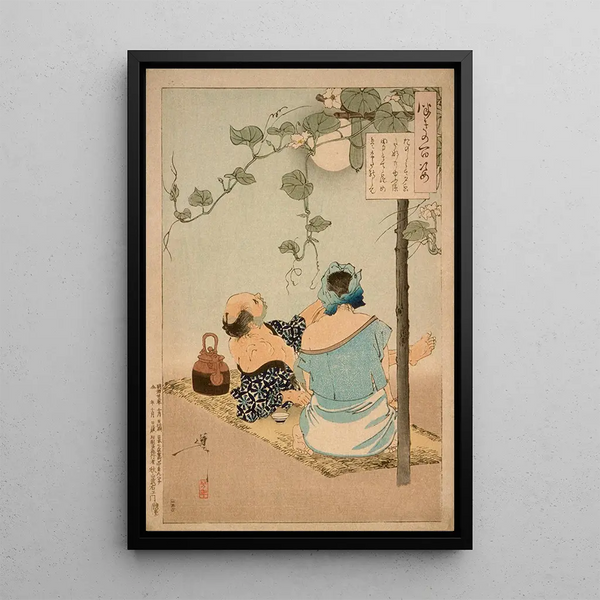 Tsukioka Yoshitoshi - A Couple Enjoying the Flowering Evening Face Arbor.webp