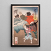 Hino Kumawakamaru and the priest recalling the boat - Tsukioka Yoshitoshi — framed artwork on a wall