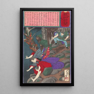 Tsukioka Yoshitoshi - In a Fit of Jealousy Arai Tkichi Hurls a Rock at Ohana.webp