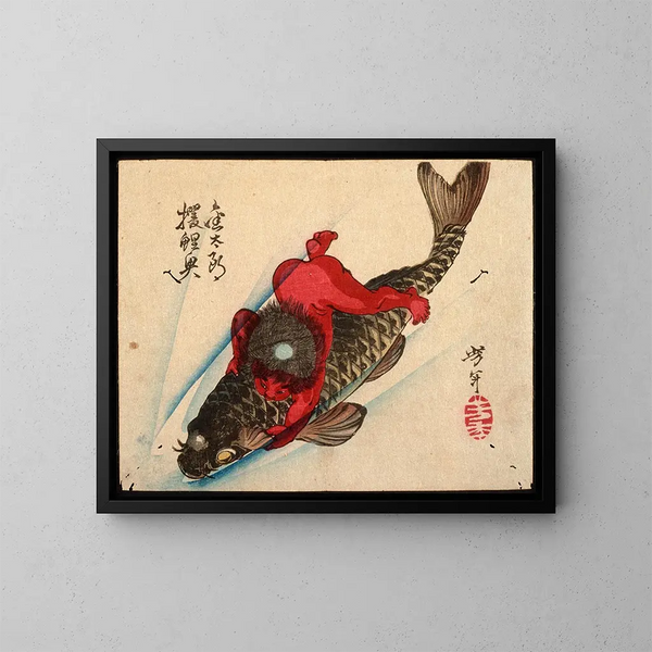 Kintar fängt den Karpfen - Tsukioka Yoshitoshi — gerahmtes Bild an der Wand
