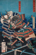 Konda Teihachir Tadakazu and Makara Jrzaemon Naozumi fighting near the water - Tsukioka Yoshitoshi — artwork view