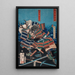Konda Teihachir Tadakazu and Makara Jrzaemon Naozumi fighting near the water - Tsukioka Yoshitoshi — framed artwork on a wall
