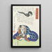 Namakubi Rokuz looking at a head flying in the air - Tsukioka Yoshitoshi — framed artwork on a wall