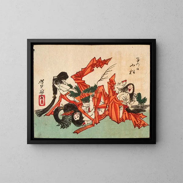 Tirer des pousses de pin le jour du Rat - Tsukioka Yoshitoshi — gerahmtes Bild an der Wand