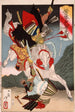 Sagami Jir und Taira no Masakado, der einen Gegner zu Pferd angreift - Tsukioka Yoshitoshi — Ansicht des Kunstwerks
