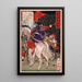 Sakanoue Tamuramaro under a rain of arrows - Tsukioka Yoshitoshi — framed artwork on a wall