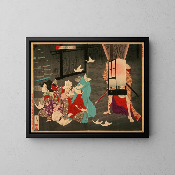 Sano Jirzaemon tötet eine Kurtisane - Tsukioka Yoshitoshi — gerahmtes Bild an der Wand