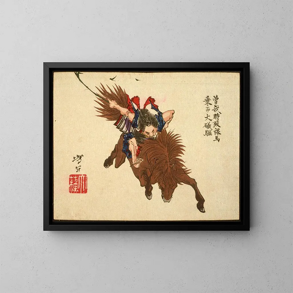 Soga no Gor à cheval vers Iso - Tsukioka Yoshitoshi — gerahmtes Bild an der Wand