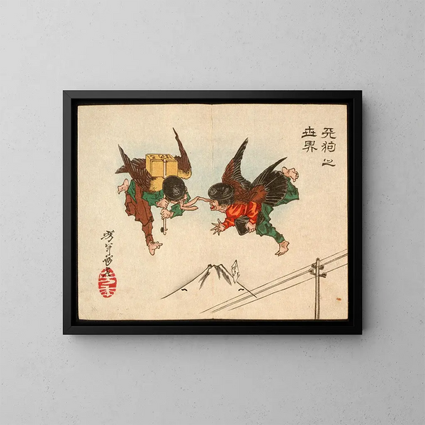 Messagers Tengu se heurtant en plein vol - Tsukioka Yoshitoshi — quadro incorniciato alla parete