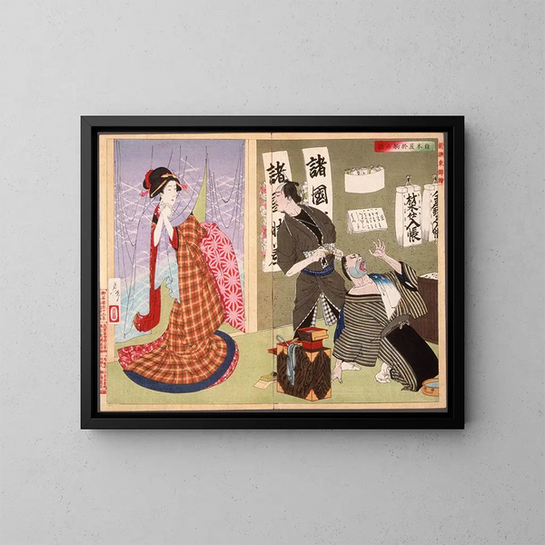 L'histoire d'Okoma de Shirokiya - Tsukioka Yoshitoshi — gerahmtes Bild an der Wand