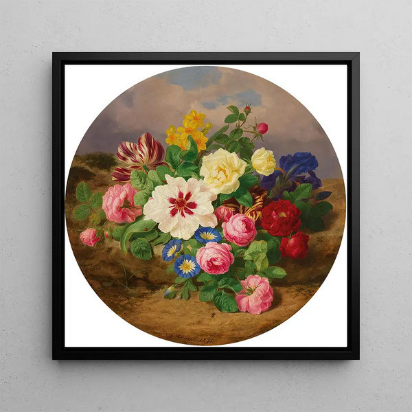 Un Bouquet de Roses, Tulipes et Narcisses sur un Sol Sableux - Josef Lauer