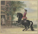 Un cavaliere con tricorno e treccia sullo sfondo, un paesaggio di canale - Cornelis Troost — vista dell’opera