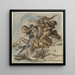 a painting of a bearded man accompanied by a bird on a galloping horse, three figures trying to defeat the other - Victor Müller — framed artwork on a wall