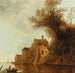 Un paesaggio fluviale con una città fortificata e una barca da pesca - Anthonie Jansz van der Croos — vista dell’opera