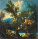 eines bewaldeten Flusslandschaftsgemäldes mit Figuren - Antonio Francesco Peruzzini — Ansicht des Kunstwerks