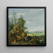 a rocky landscape with travelers and a rider on a path, view of a city in the distance - Esaias van de Velde — framed artwork on a wall