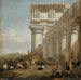a Roman temple with herders of cattle - Jan Baptist Weenix — displayed in an interior
