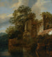 Eine stehende Figur in der Nähe eines Steinhauses am Flussufer - Cornelis Gerritsz Decker — Ansicht des Kunstwerks