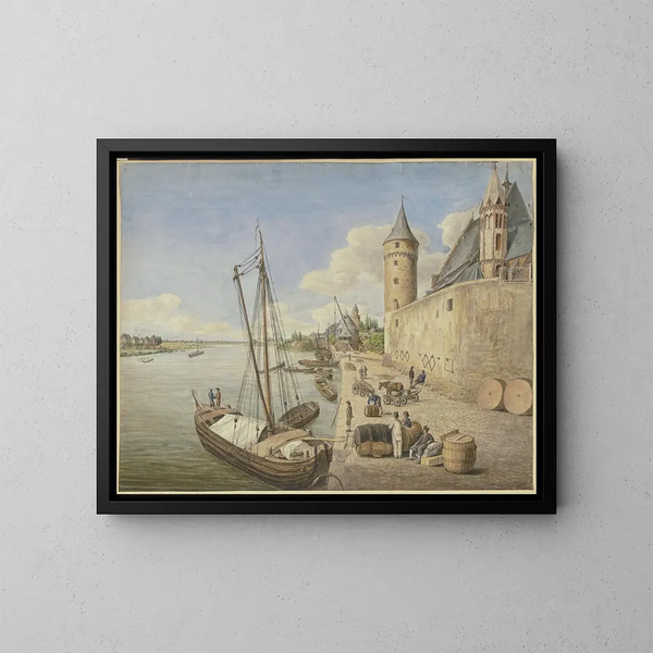 Der Main-Fluss in Frankfurt am Main mit der Saint-Léonard-Kirche - Ursula Magdalena Reinheimer — gerahmtes Bild an der Wand