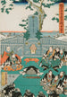 Akt XI Ende Die Rônin Ehrenbezeugung am Grab von Enya im Sengakuji-Tempel, bei der die Tête de Moronao als Opfergabe gebracht wurde - Utagawa Kunisada Toyokuni III — Ansicht des Kunstwerks
