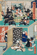 Atto X Gihei Prouvant Sa Loyauté Défie les Rônin de le Déplacer Gihei Écrivant une Lettre di Divorzio devant Son Beau-Père - Utagawa Kunisada Toyokuni III — vista dell’opera