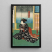 Schauspieler in einer Rolle als Ehefrau von Kogorô Osen im Stück Na ni Takashi Mariuta Jitsuroku - Utagawa Kunisada Toyokuni III — gerahmtes Bild an der Wand